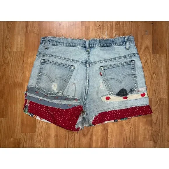 Womens Vintage Levi Jorts Patched Distressed Cutoff Shorts VTG Women Large - Picture 1 of 13